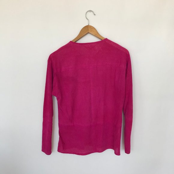 West Bay Dark Pink Suede Leather Pullover Mesh Top - Picture 4 of 5